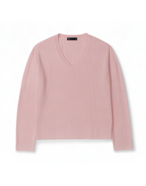 Marks & Spencer Womens V-Neck Jumper Sweater UK 14 Large Pink Acrylic