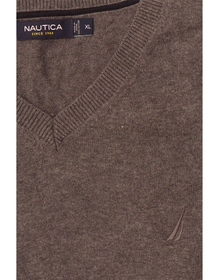 NAUTICA Maglione da uomo con scollo a V XL in cotone grigio