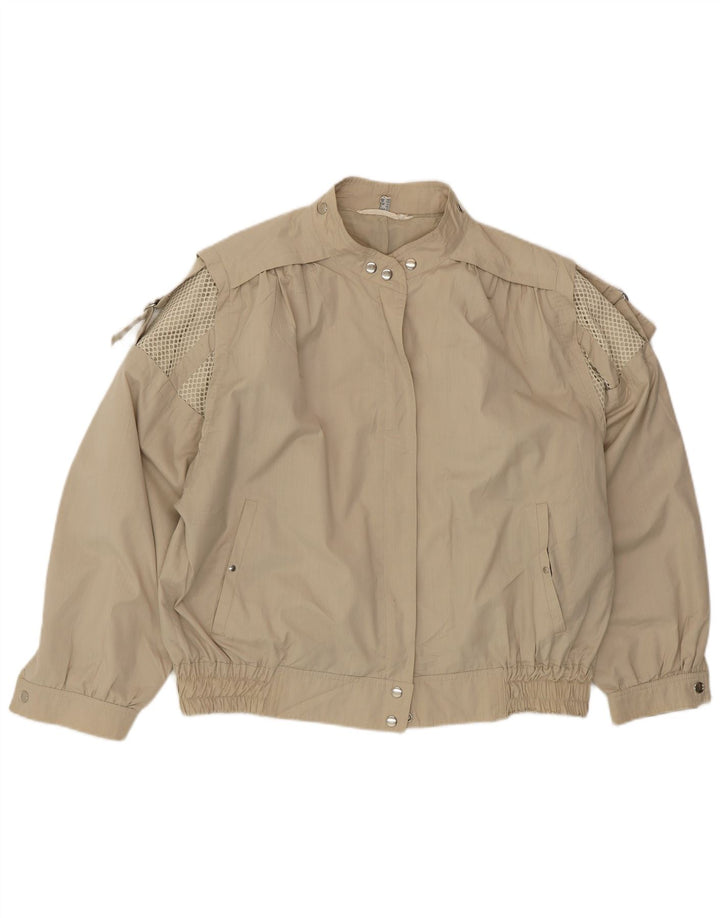 VINTAGE Womens Bomber Jacket UK 14 Large  Beige Polyester