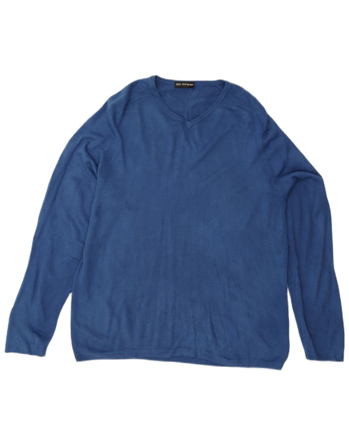 Marks & Spencer Maglione da uomo con scollo a V autografo grande acrilico blu