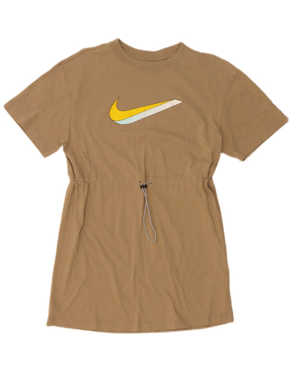 Abito t-shirt oversize con grafica Nike da donna UK 10 piccolo in cotone beige