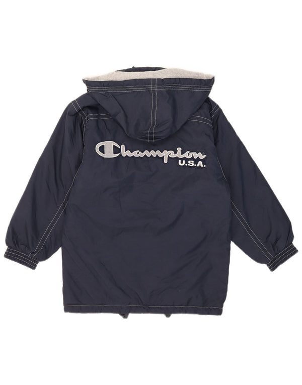 Cappotto imbottito con cappuccio grafico da ragazzo Champion 9-10 anni in poliammide blu navy