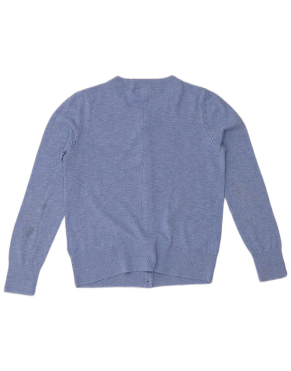 WHITE STUFF Maglione cardigan da donna UK 10 Piccolo cotone screziato blu