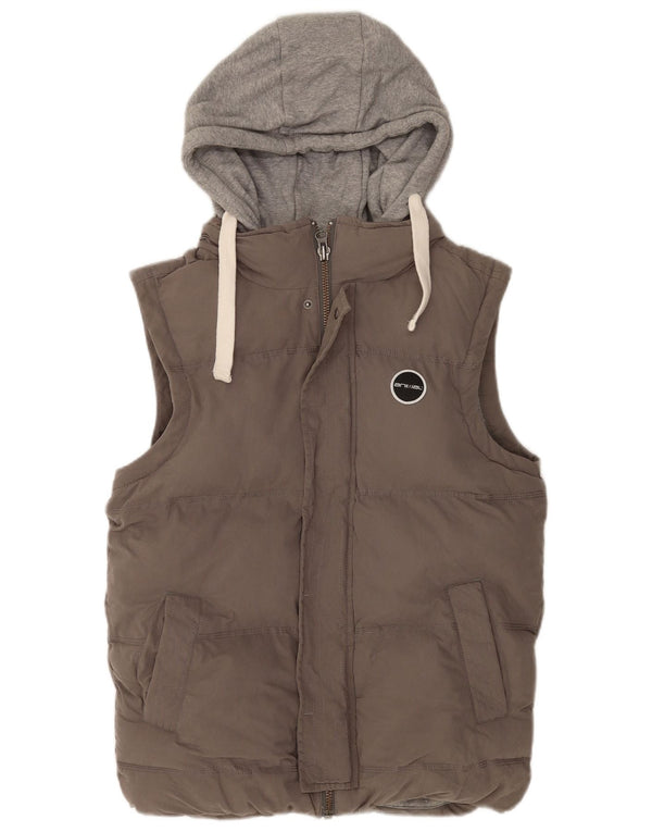 ANIMAL Mens Hooded Padded Gilet UK 36 Small Grey Colourblock Cotton
