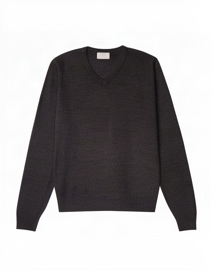 Maglione da uomo Marks & Spencer vestibilità regolare con scollo a V acrilico grigio medio