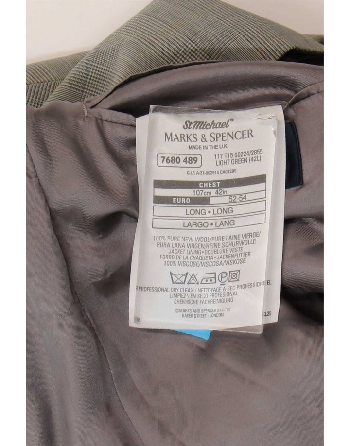 Giacca blazer a 2 bottoni Marks & Spencer da uomo UK 42 grande pied de poule verde