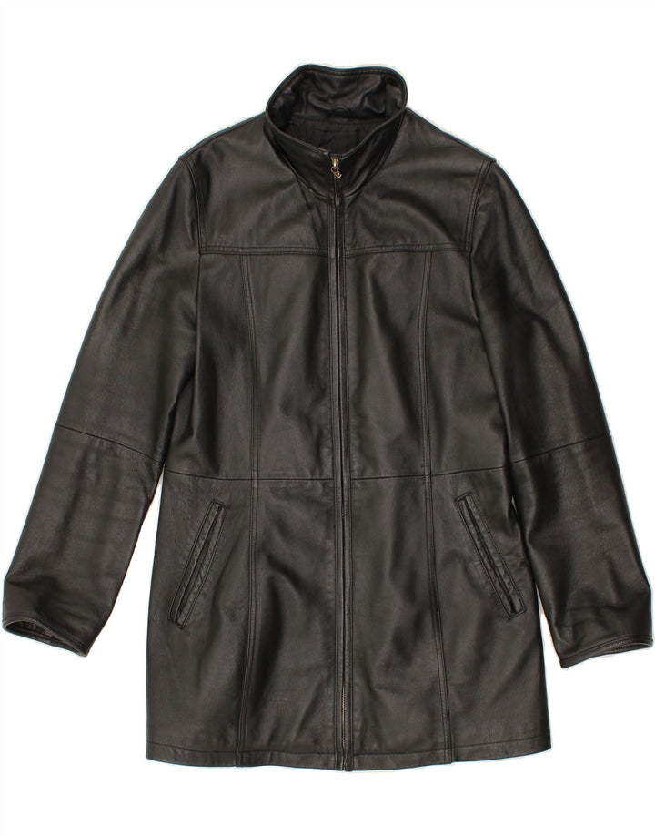 WALLIS Womens Leather Coat UK 12 Medium  Black Leather Vintage Wallis and Second-Hand Wallis from Messina Hembry 