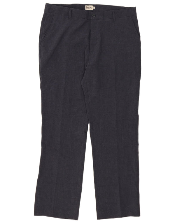 Pantaloni da abito da uomo dal taglio classico Farah W38 L31 poliestere blu navy