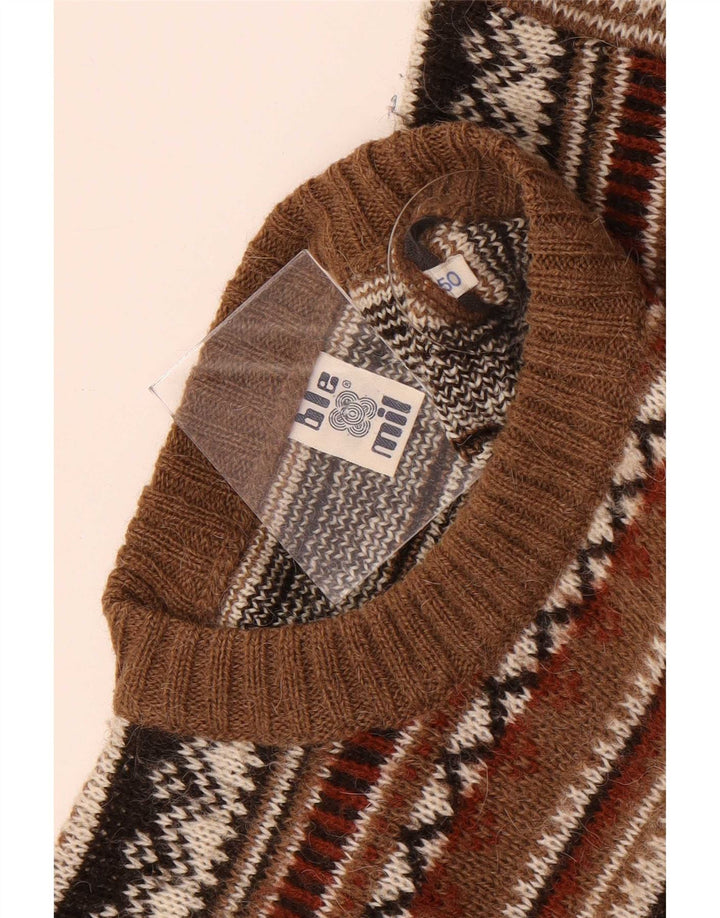 Maglione girocollo da uomo vintage IT 50 Fair Isle marrone medio