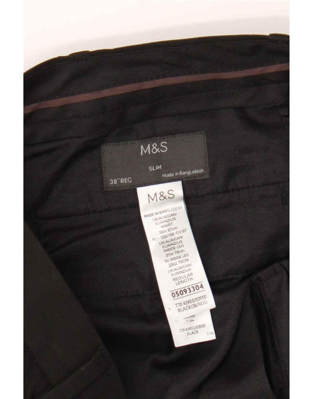 Pantaloni chino slim da uomo Marks & Spencer W38 L31 poliestere nero