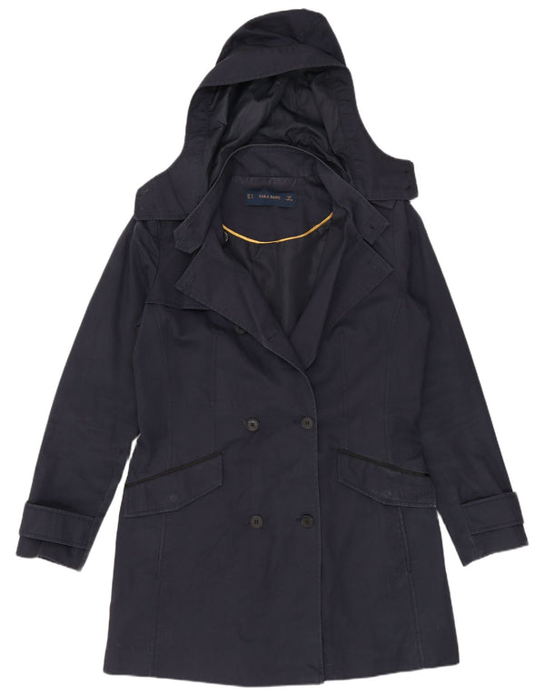 Trench con cappuccio da donna Zara UK 14 cotone medio blu navy