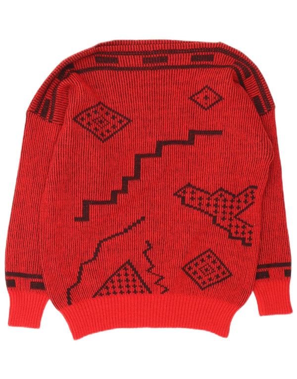 Maglione da donna vintage con scollo a barca IT 44 Lana geometrica rossa media