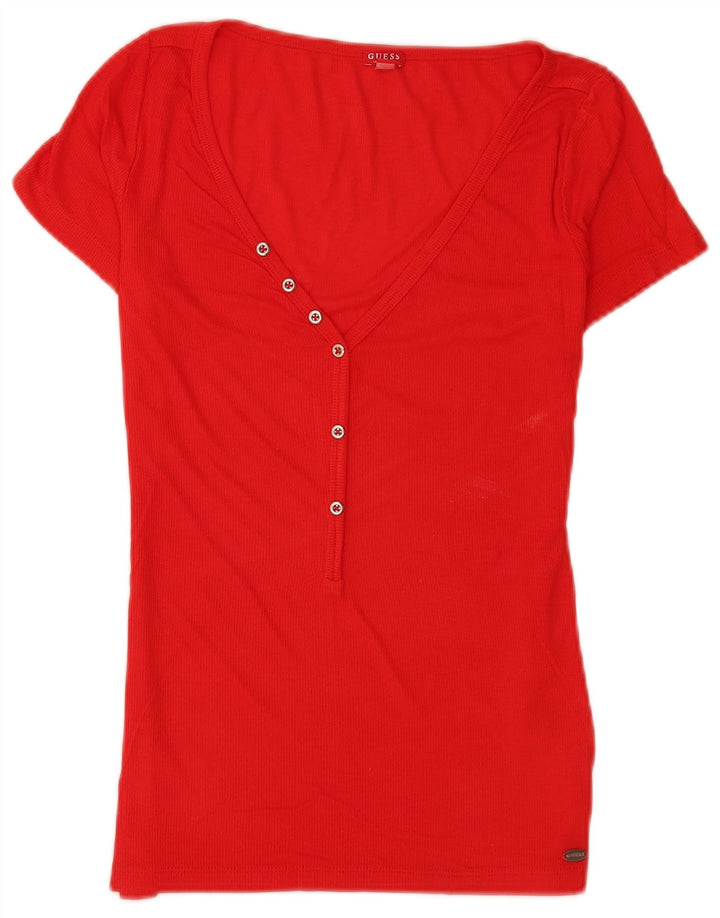 Maglietta da donna Guess Top UK 8 Small Rayon rosso