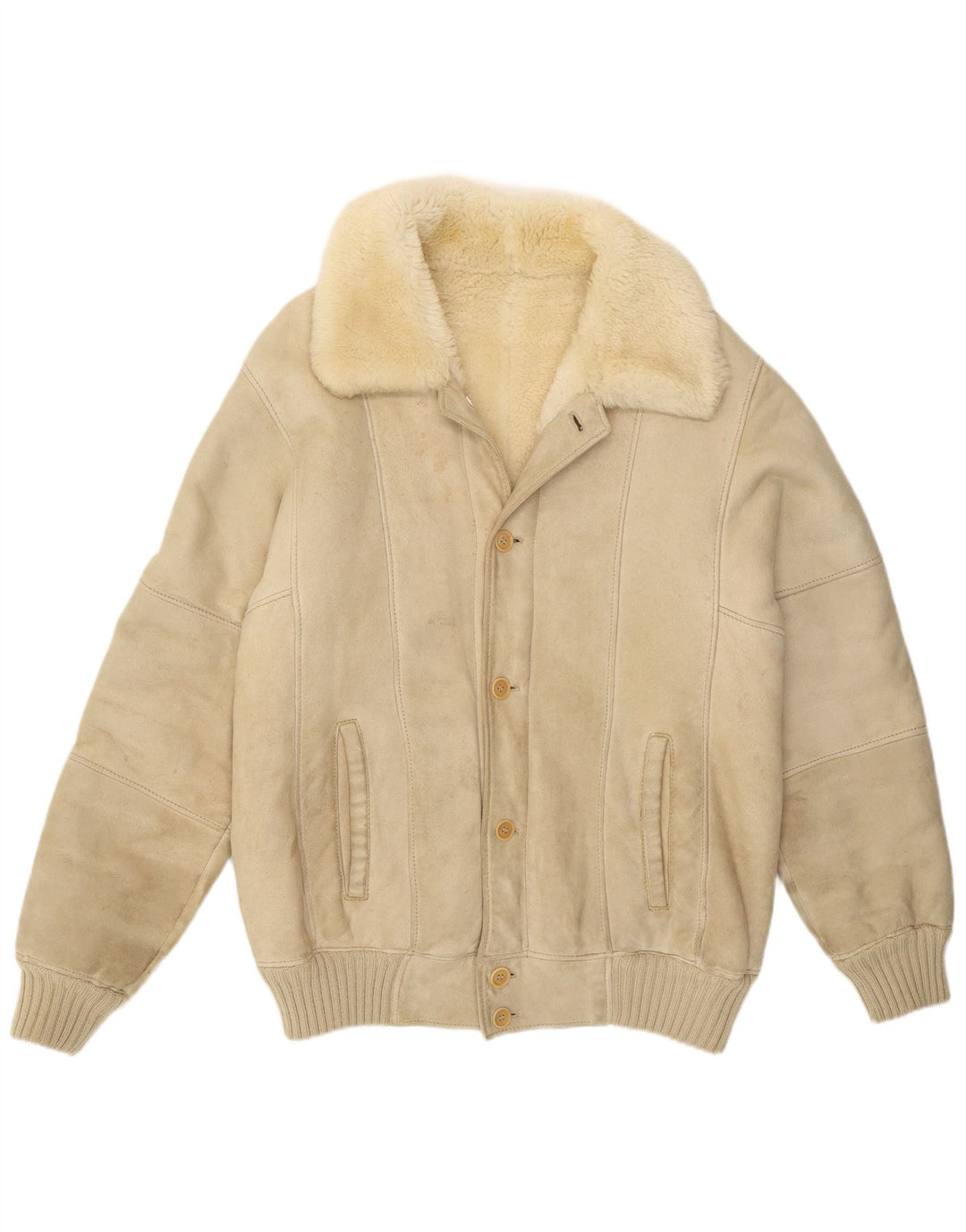 Giacca in shearling vintage da uomo UK 36 piccola in pelle bianco sporco