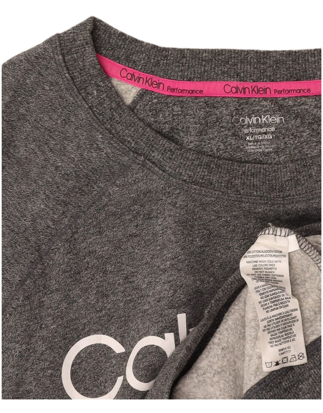 CALVIN KLEIN Felpa con grafica corta da donna UK 18 XL Grigio chiazzato