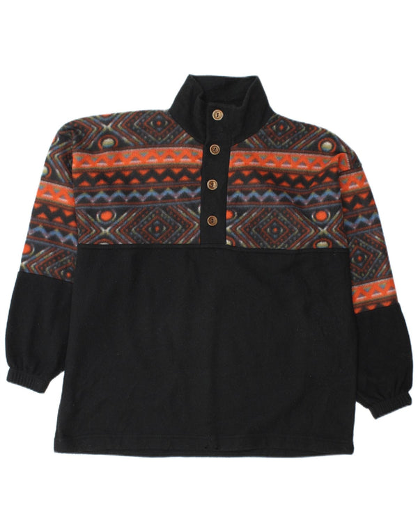 Maglione in pile da uomo vintage con collo a bottoni, grande nero geometrico