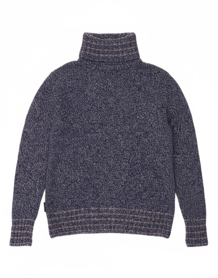 WOOLRICH Womens Roll Neck Jumper Sweater UK 16 Large Navy Blue Flecked