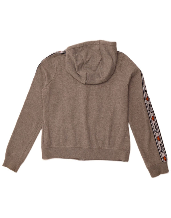 ELLESSE Maglione con cappuccio e zip grafica da donna UK 10 Piccolo cotone grigio