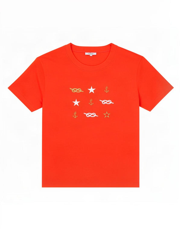 T-shirt grafica da donna vintage Top UK 16 grande cotone rosso
