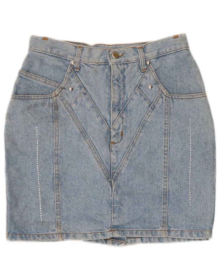 Mini gonna di jeans da donna Jinglers W28 in cotone blu medio