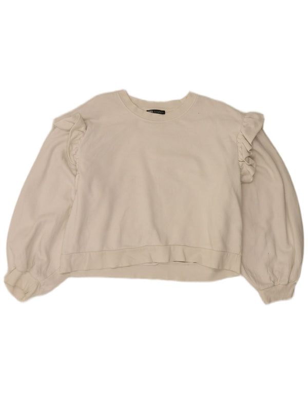 Felpa corta da donna Zara UK 16 grande cotone bianco