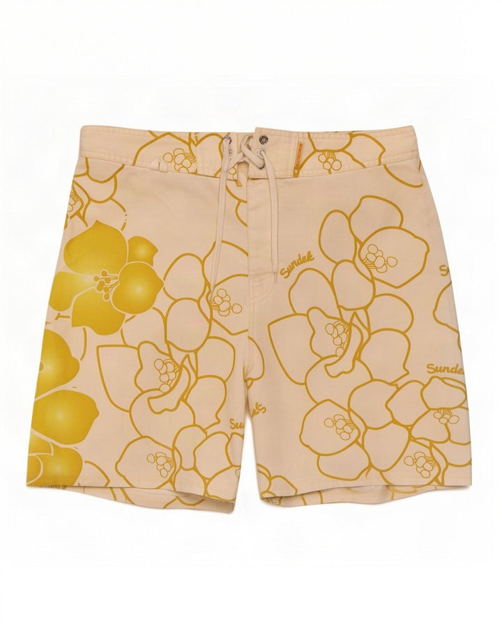 Pantaloncini da bagno grafici da uomo Sundek Poliestere floreale bianco medio