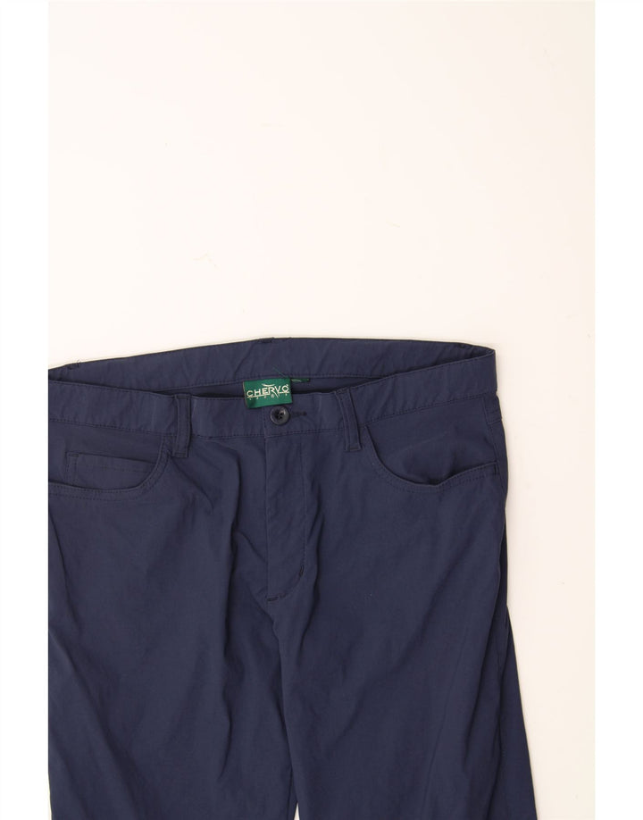 CHERVO Womens Straight Casual Trousers W29 L28 Navy Blue Polyamide Vintage Chervo and Second-Hand Chervo from Messina Hembry 