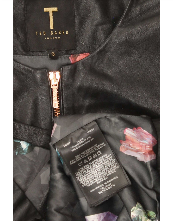 Giacca in pelle con maniche a 3/4 corta da donna Ted Baker taglia 3 media nera