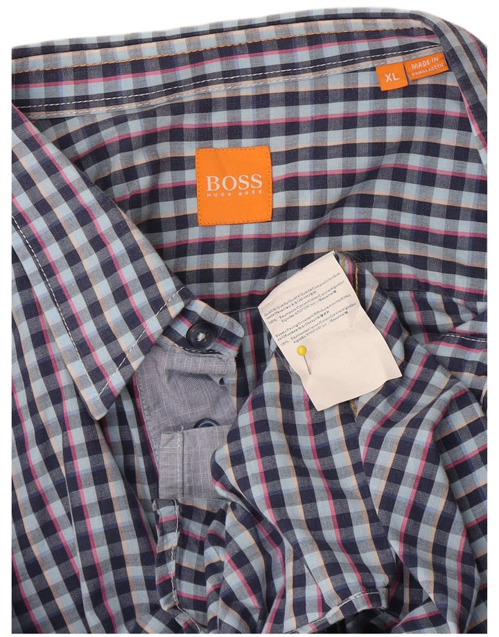 Camicia da uomo Hugo Boss XL in cotone a quadri blu