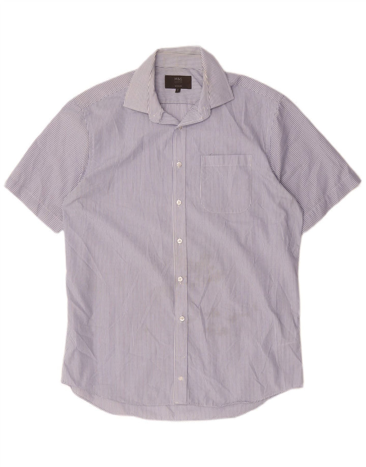 MARKS & SPENCER Camicia a maniche corte da uomo taglia 41 16 grande gessato blu