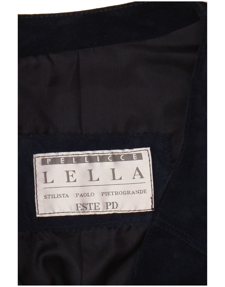 Gilet vintage da uomo in pelle scamosciata piccolo blu navy