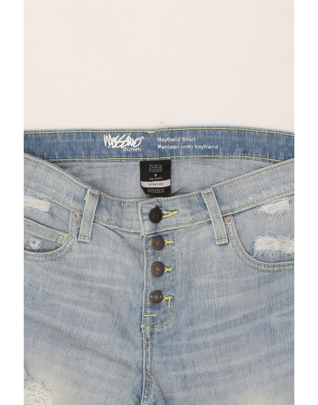 MOSSIMO Womens Boyfriend Distressed Denim Shorts W28 Medium Blue Cotton Vintage Mossimo and Second-Hand Mossimo from Messina Hembry 