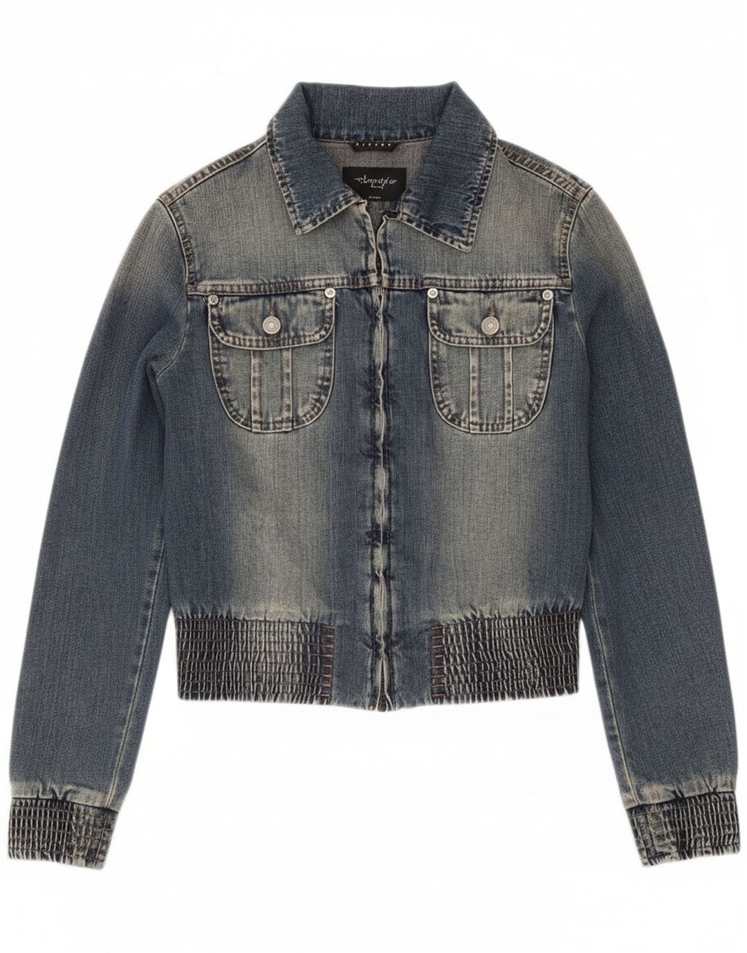 Giacca in denim corta da donna Sisley UK 10 piccola in cotone blu
