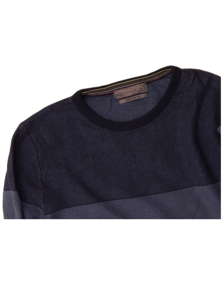 MARKS & SPENCER Mens Crew Neck Jumper Sweater Small Navy Blue Striped