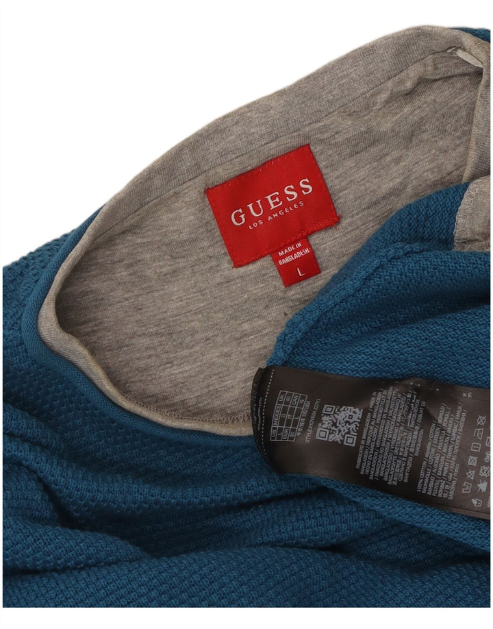 Guess Top da uomo a maniche lunghe in cotone color block blu largo