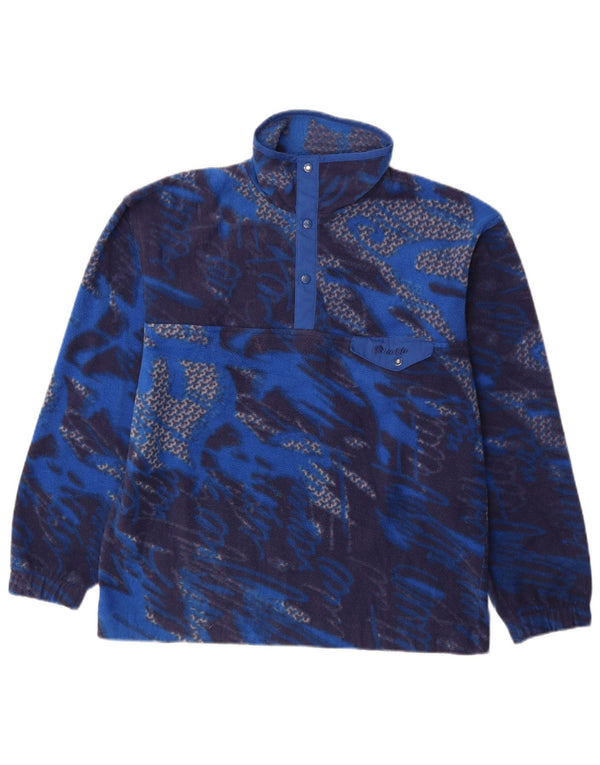 Maglione in pile da uomo Lotto con motivo astratto e collo con bottoni, grande blu