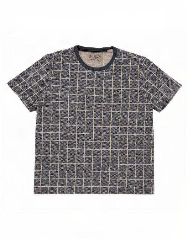 Penguin T-shirt grafica da uomo a maniche corte con top in cotone a quadri blu grande