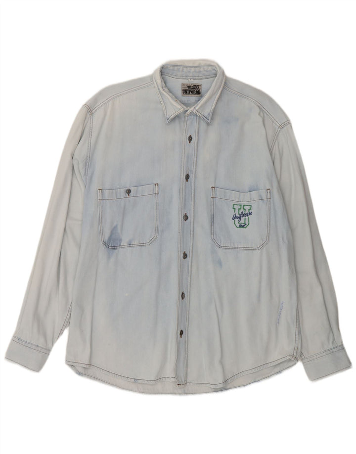 Camicia di jeans da uomo uniforme grande blu