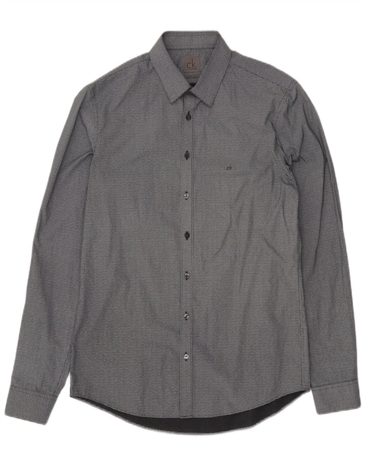 Camicia slim fit da uomo Calvin Klein taglia 38 15 cotone medio nero a spina di pesce