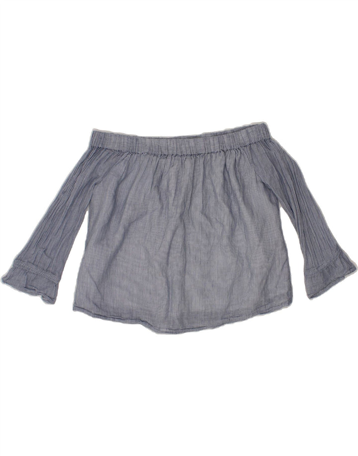 JACK WILLS Womens Off Shoulder Top UK 8 Small Blue Cotton Vintage Jack Wills and Second-Hand Jack Wills from Messina Hembry 