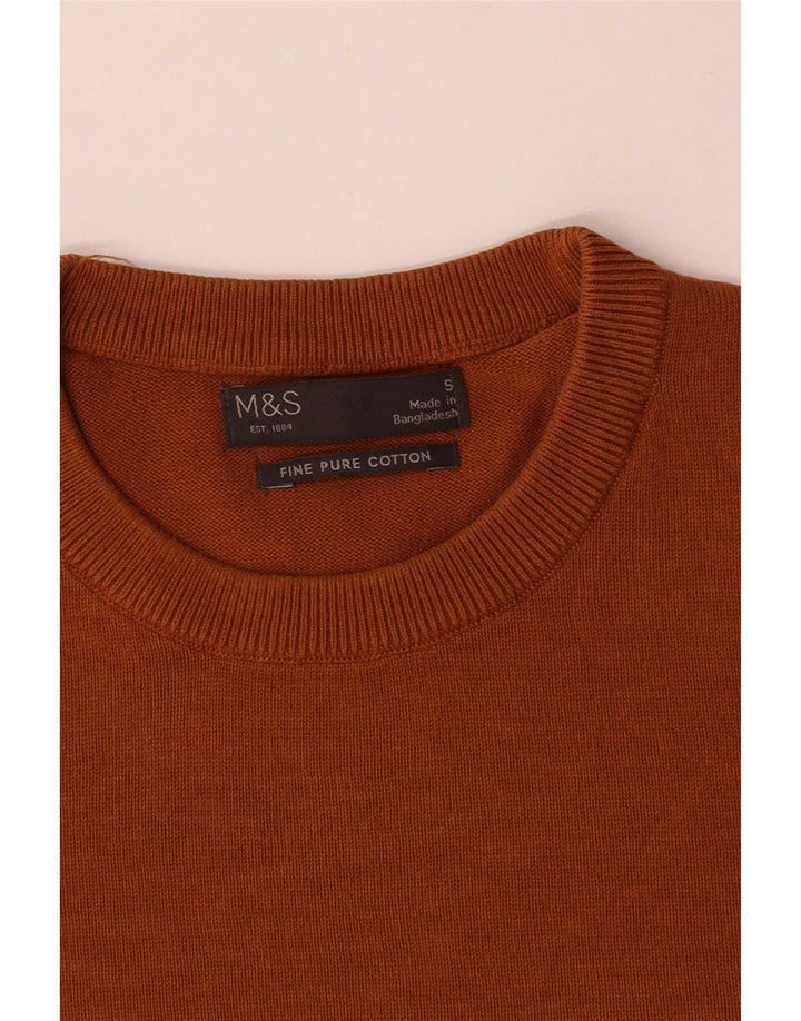 Maglione maglione girocollo da uomo Marks & Spencer piccolo cotone marrone