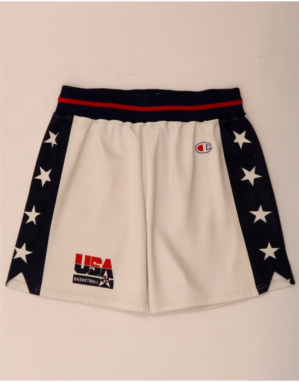 Pantaloncini sportivi grafici da uomo Champion UK 16 Large Poliestere color block bianco