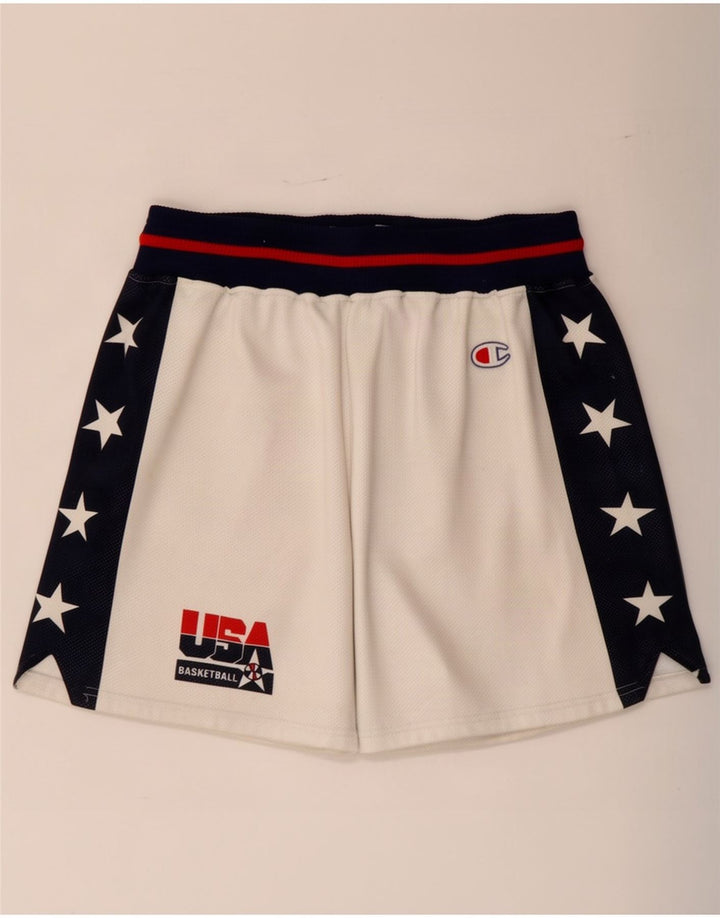 Pantaloncini sportivi grafici da uomo Champion UK 16 Large Poliestere color block bianco