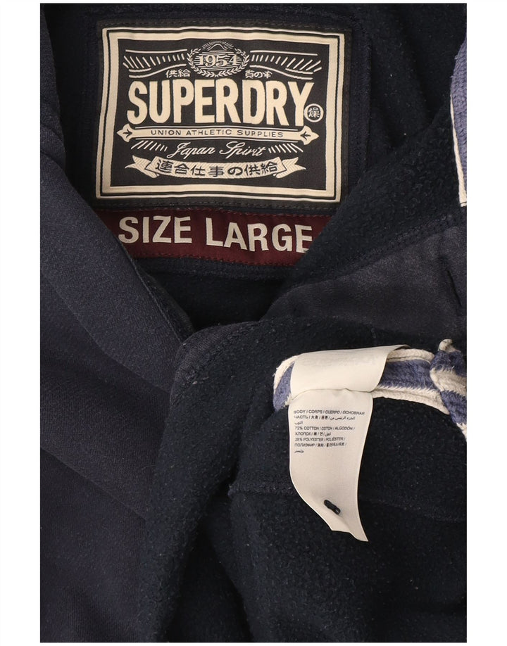 Felpa da uomo con collo con bottoni grafici Superdry, maglione grande, cotone blu navy