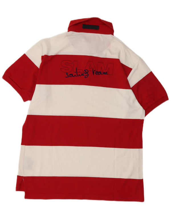 Polo da rugby da uomo Slam in cotone a righe rosse medie