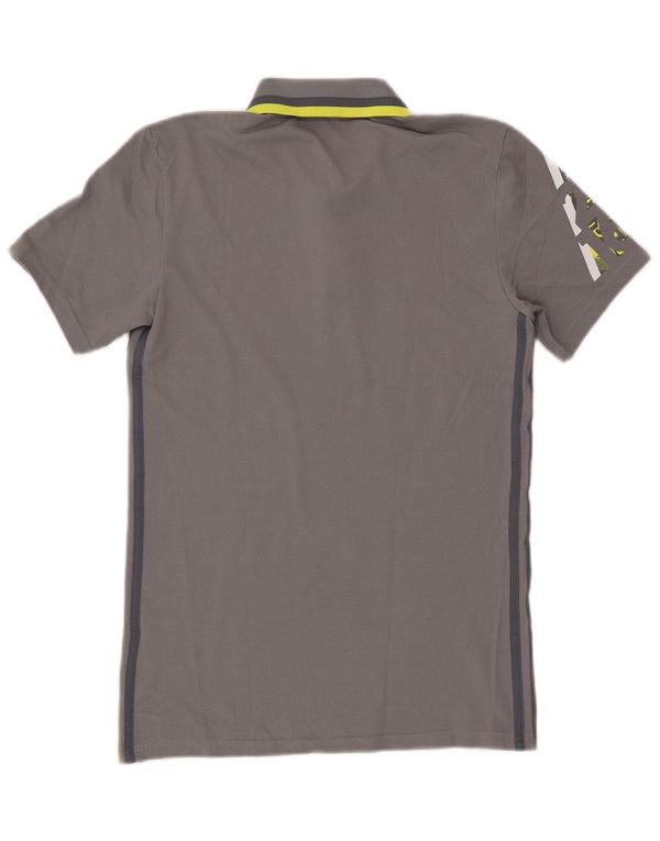 Polo grafica Adidas Climalite da uomo piccola in cotone grigio