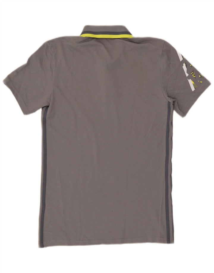 Polo grafica Adidas Climalite da uomo piccola in cotone grigio