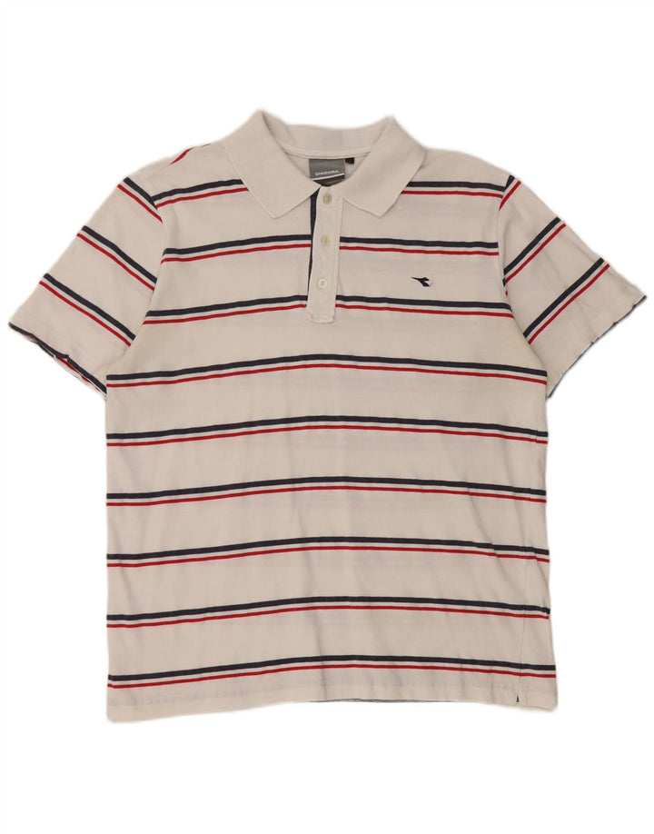 Polo Diadora Uomo Large in Cotone Rigato Bianco