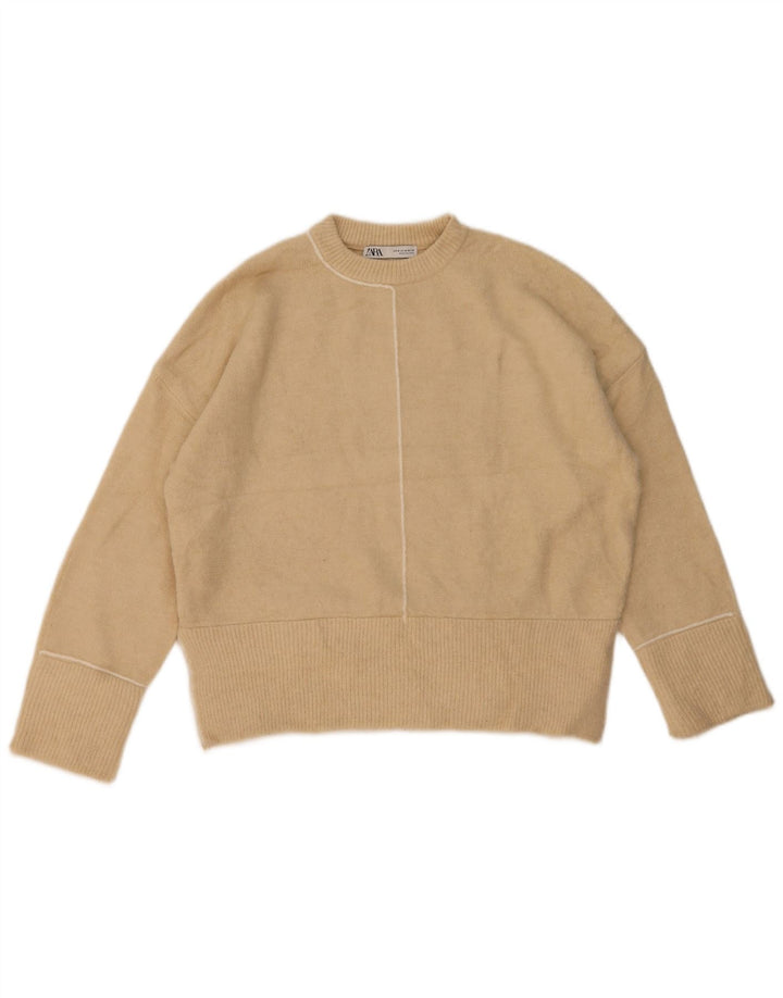Maglione girocollo oversize da donna Zara UK 14 Acrilico beige medio