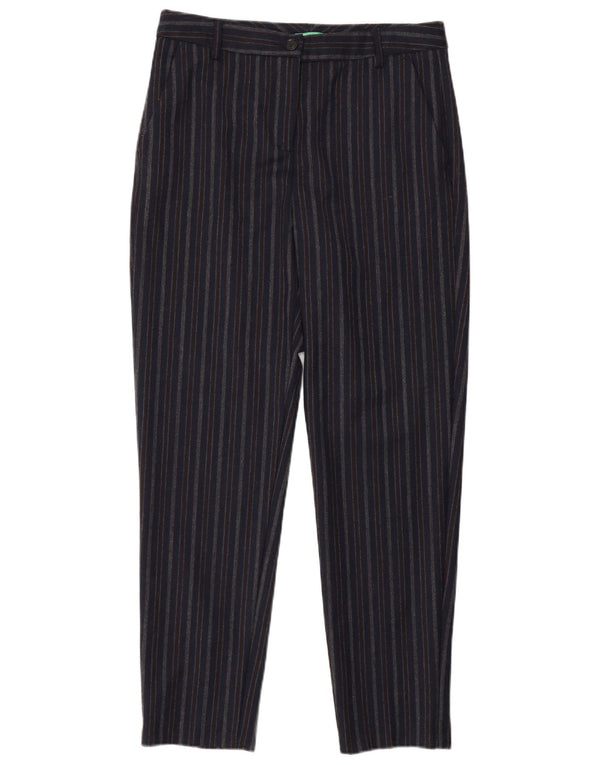 Pantaloni casual slim da donna Benetton UK 8 Small W27 L30 Blu navy a righe